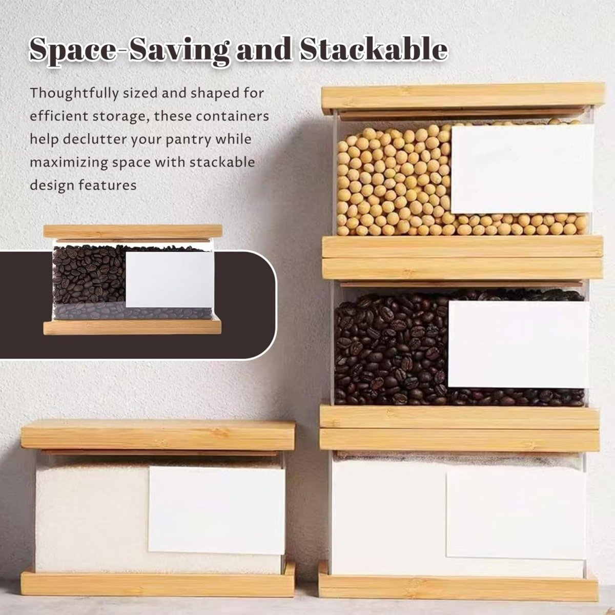 2PCS Wooden Cereal Storage Containers Airtight Rice Flour Food Boxes - Kwikley