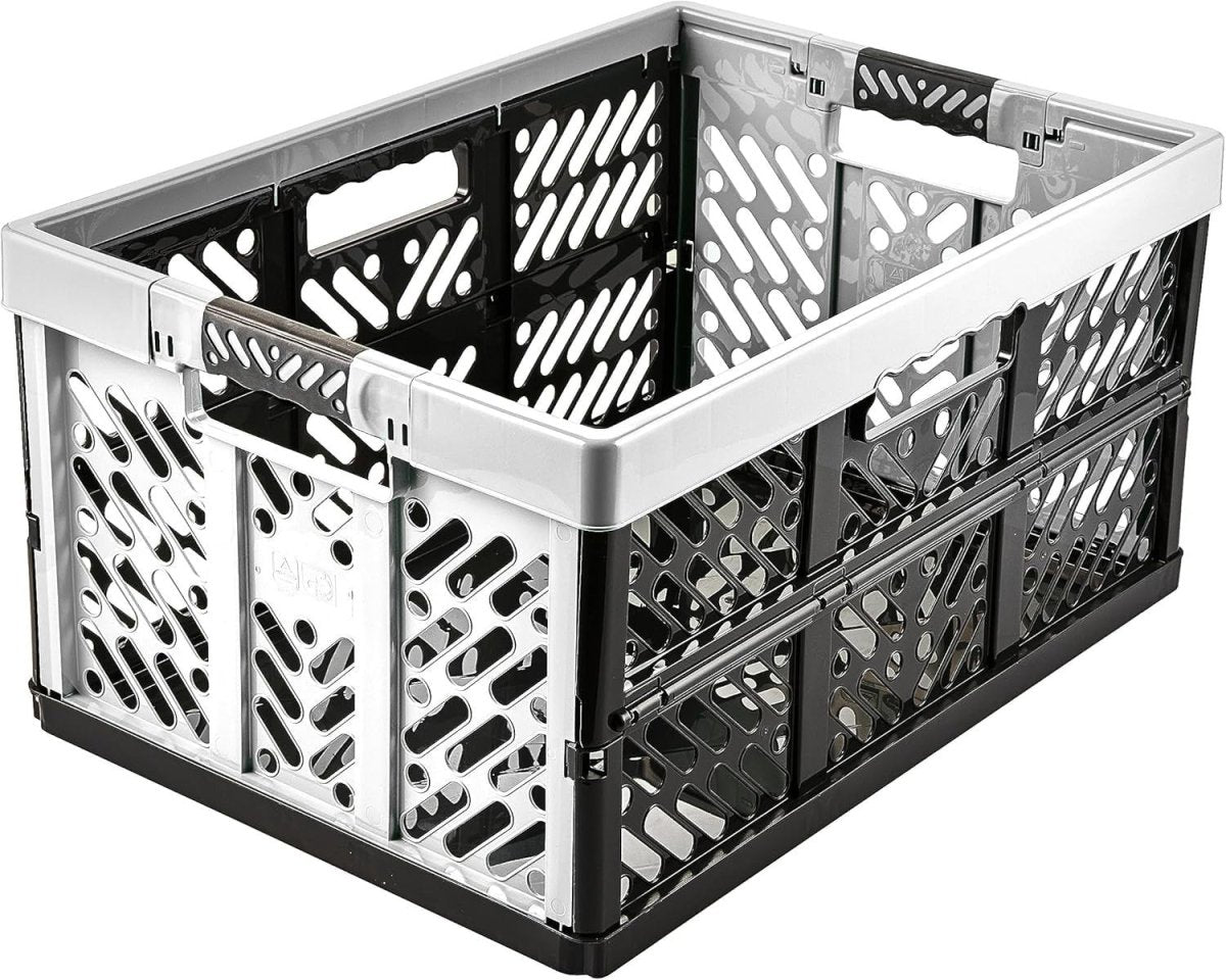 2x 45L Heavy Duty Folding Storage Crates 54x37x28cm Grey - Kwikley