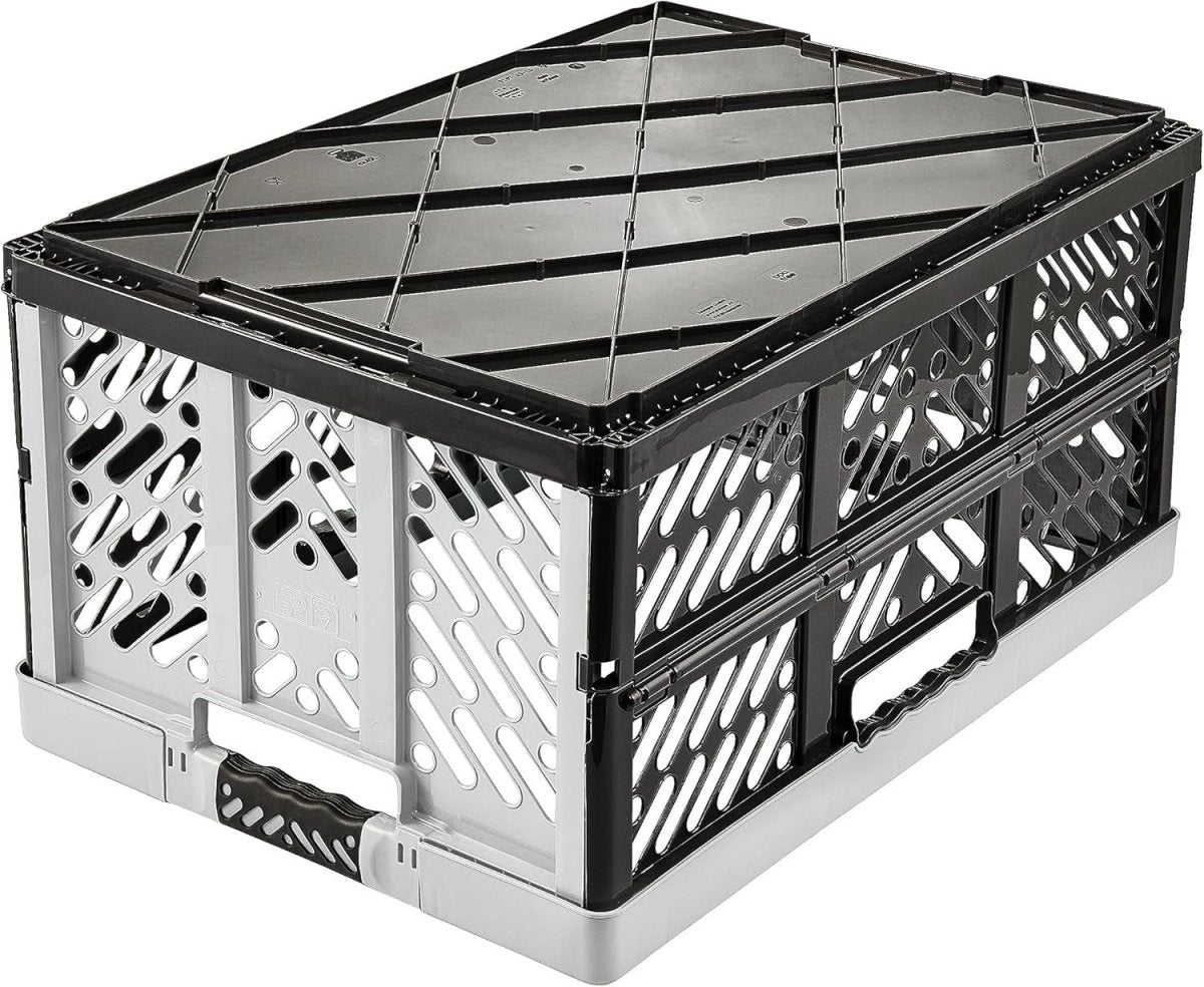 2x 45L Heavy Duty Folding Storage Crates 54x37x28cm Grey - Kwikley