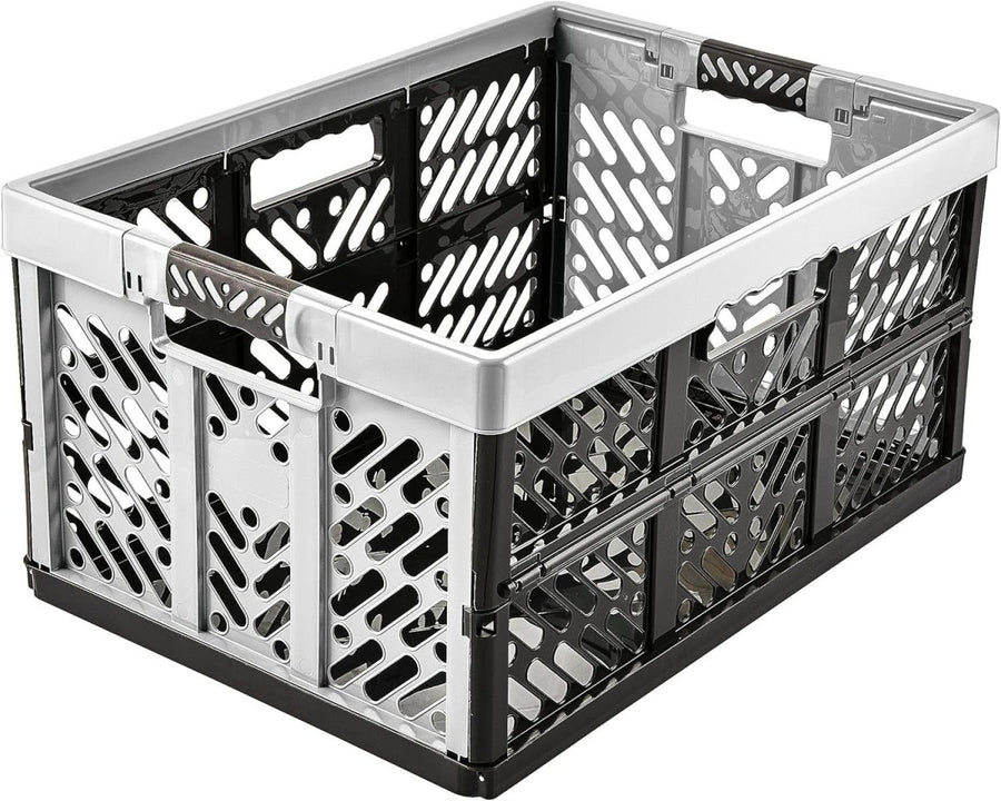 2x 45L Heavy Duty Folding Storage Crates 54x37x28cm Grey - Kwikley