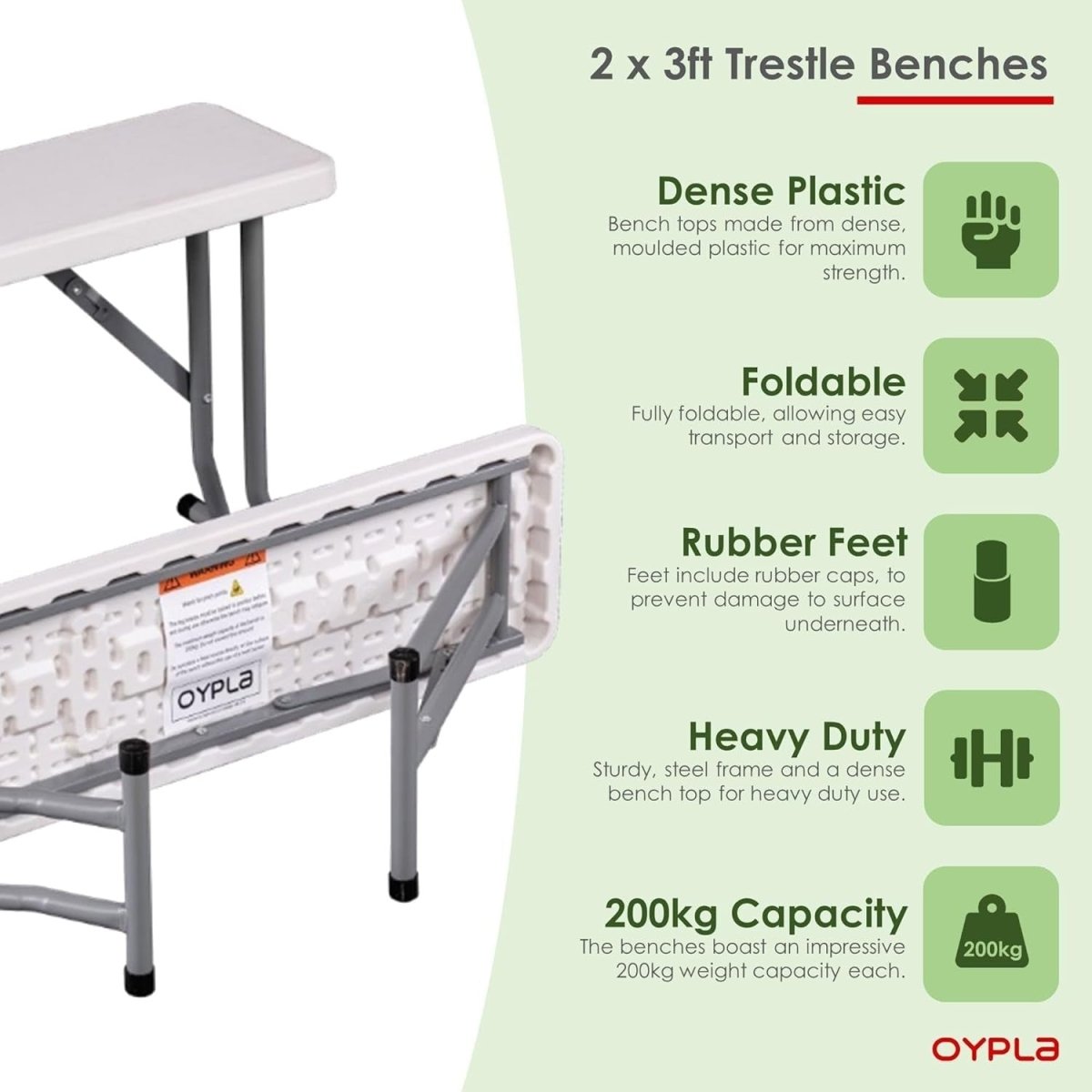 2x Folding Trestle Bench 3ft Heavy Duty Camping Picnic Seats Portable - Kwikley