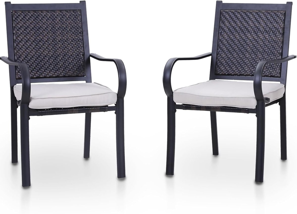 2x High Back Rattan Garden Chairs Outdoor Patio Balcony Dining Armchairs - Kwikley