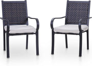 2x High Back Rattan Garden Chairs Outdoor Patio Balcony Dining Armchairs - Kwikley