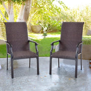 2x High Back Rattan Garden Chairs Outdoor Patio Balcony Dining Set Brown - Kwikley