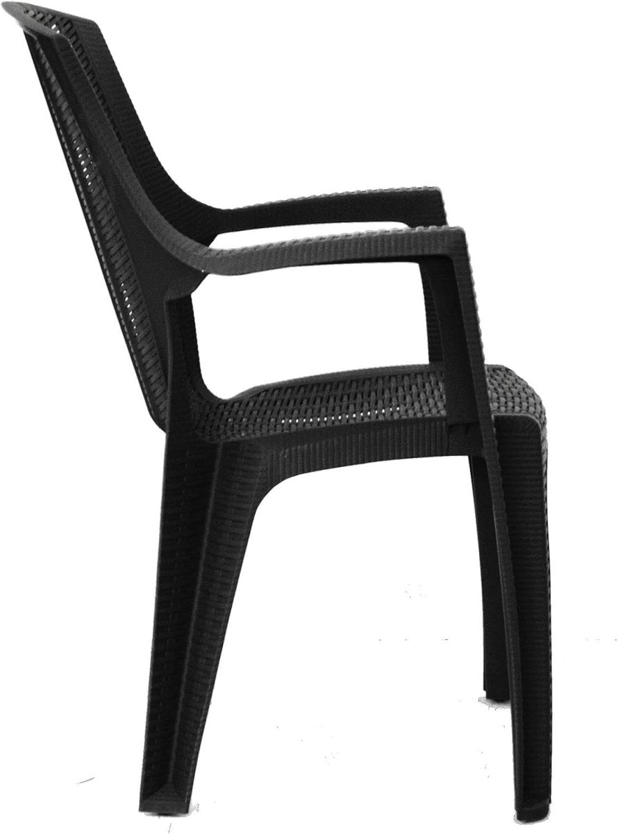 2x Stackable High Back Plastic Garden Chairs Graphite Rattan - Kwikley