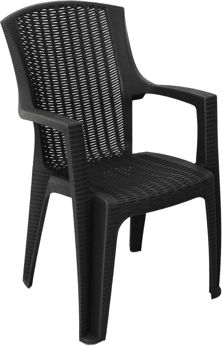 2x Stackable High Back Plastic Garden Chairs Graphite Rattan - Kwikley