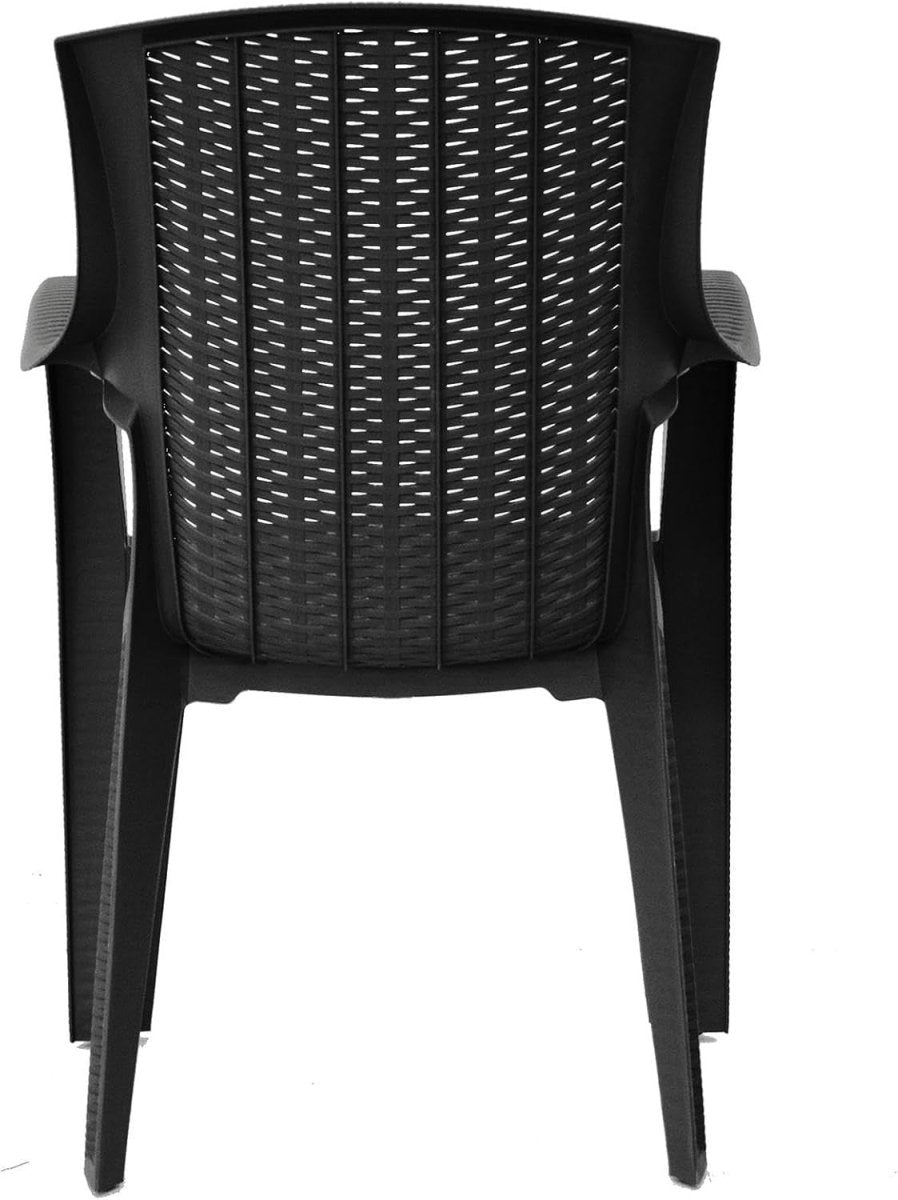 2x Stackable High Back Plastic Garden Chairs Graphite Rattan - Kwikley