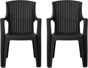 2x Stackable High Back Plastic Garden Chairs Graphite Rattan - Kwikley