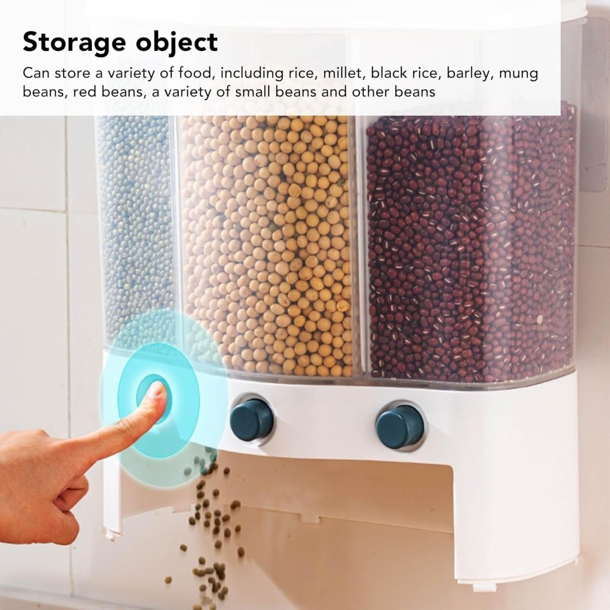 3 Grid Grain Dispenser Box 6L Rice Storage Container Clear Window - Kwikley