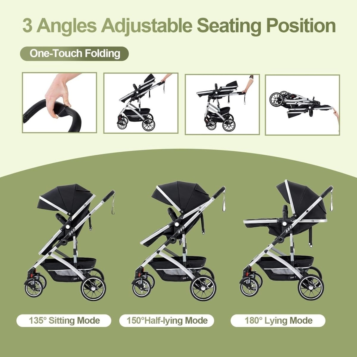 3 in 1 Baby Pram City Stroller Travel System One Click Fold Newborn Toddler - Kwikley