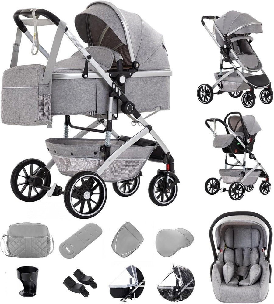 3 in 1 Baby Pram City Stroller Travel System One Click Fold Newborn Toddler - Kwikley