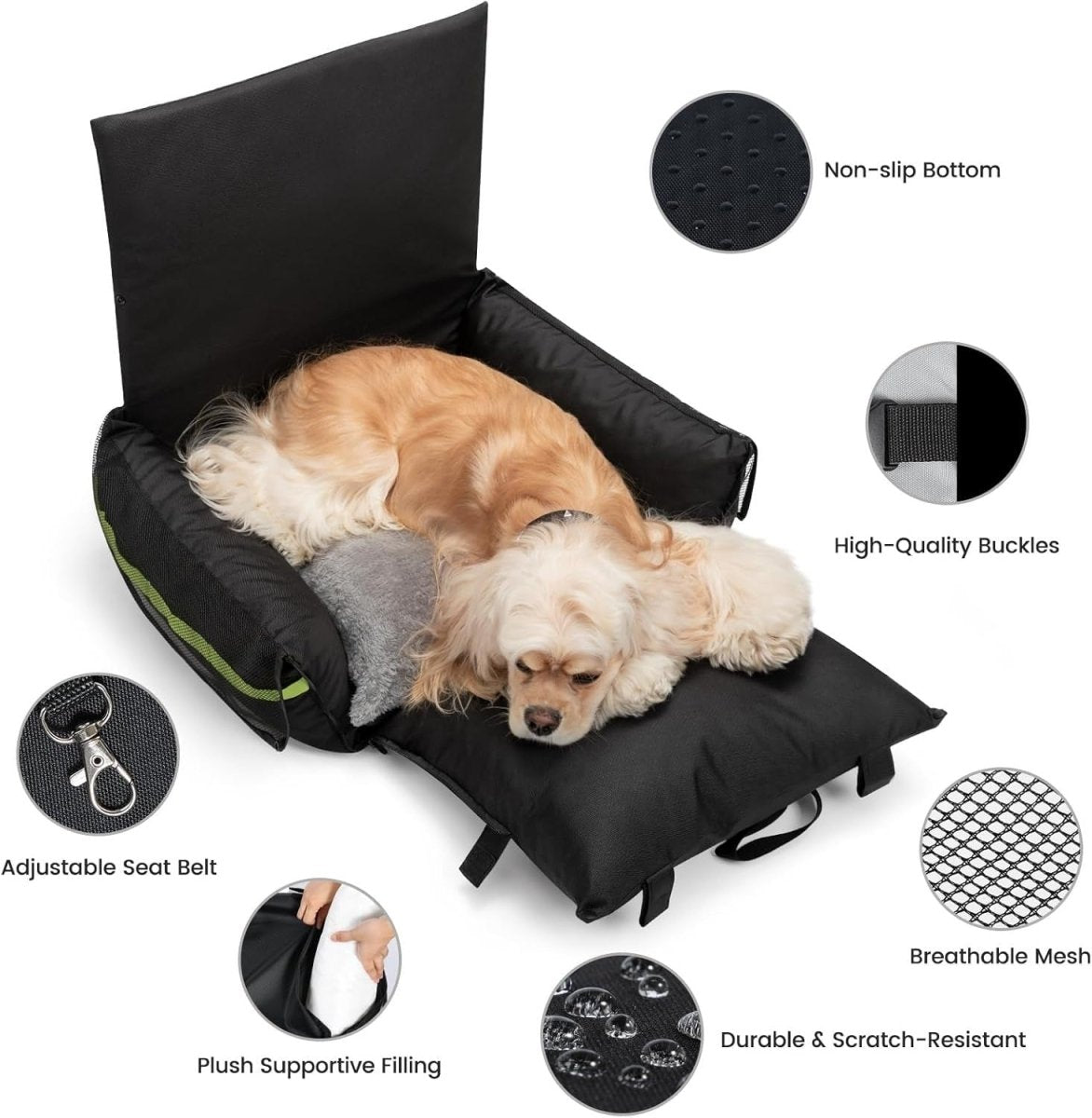 3 in 1 Dog Booster Car Seat Memory Foam Travel Bed Washable 14kg - Kwikley
