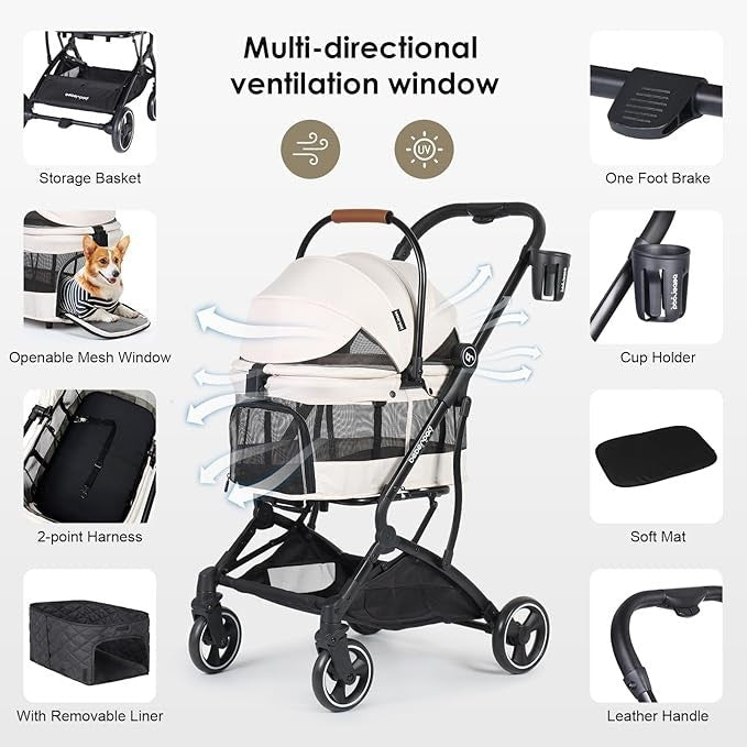 3 - in - 1 Foldable Pet Stroller with Detachable Carrier for Small Dogs Cats - Kwikley