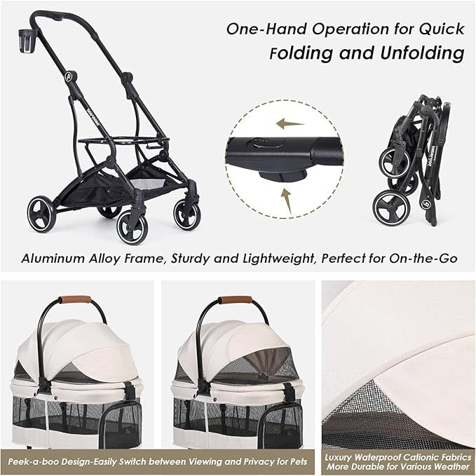 3 - in - 1 Foldable Pet Stroller with Detachable Carrier for Small Dogs Cats - Kwikley