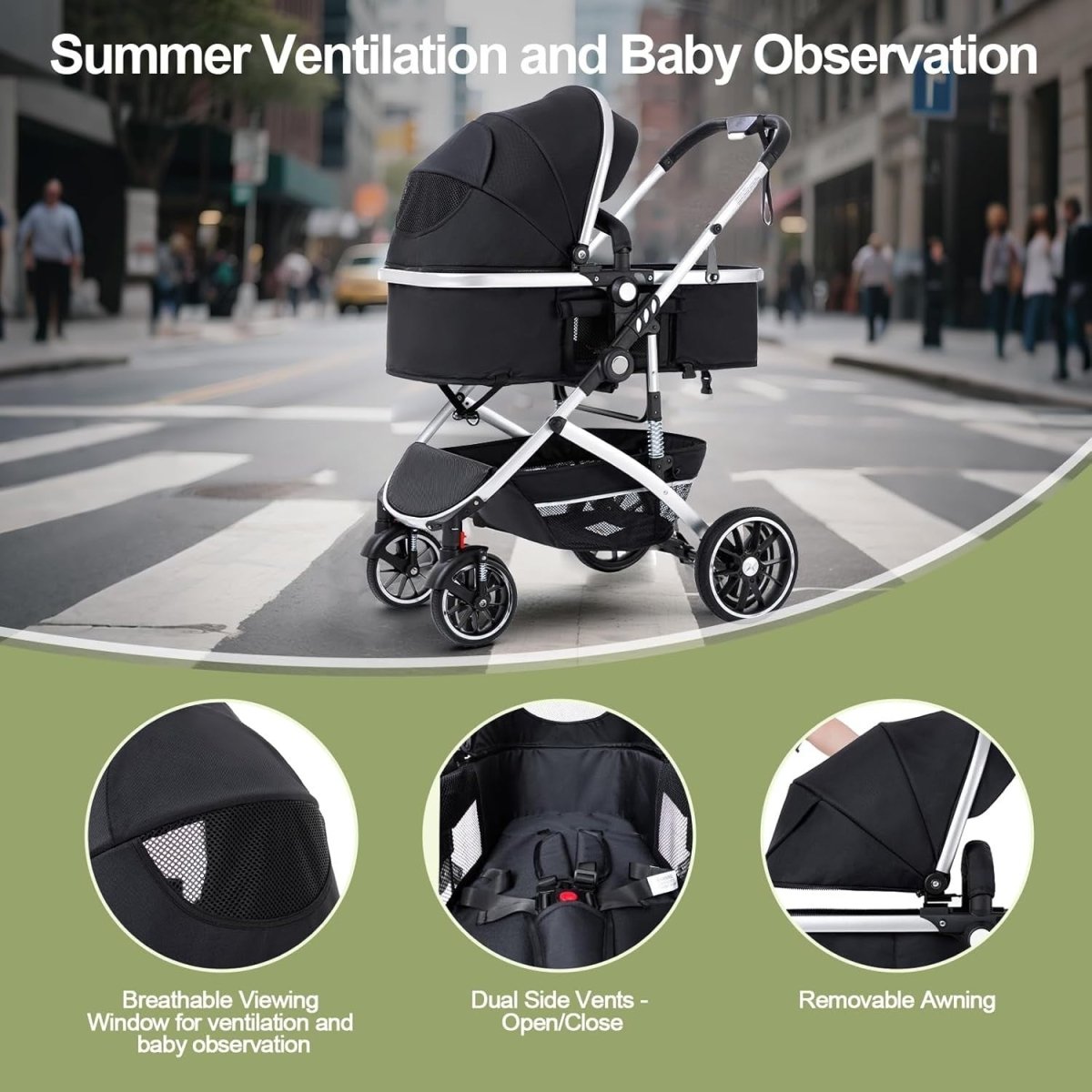 3 in 1 Folding Baby Pram Stroller with Car Seat City Travel System Newborn - Kwikley
