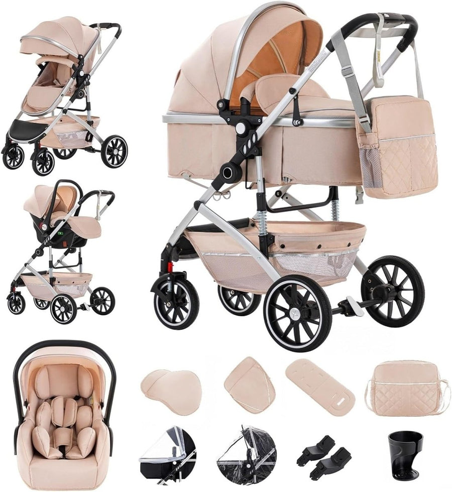 3 in 1 Folding Baby Pram Stroller with Car Seat City Travel System Newborn - Kwikley