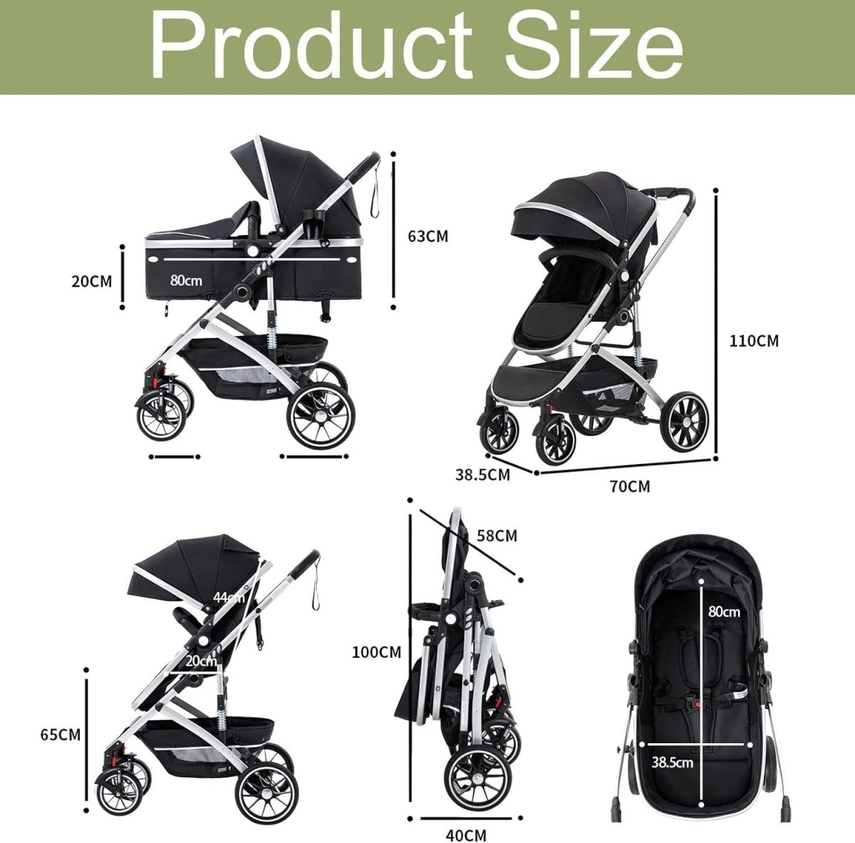 3 in 1 Folding Baby Pram Stroller with Car Seat City Travel System Newborn - Kwikley