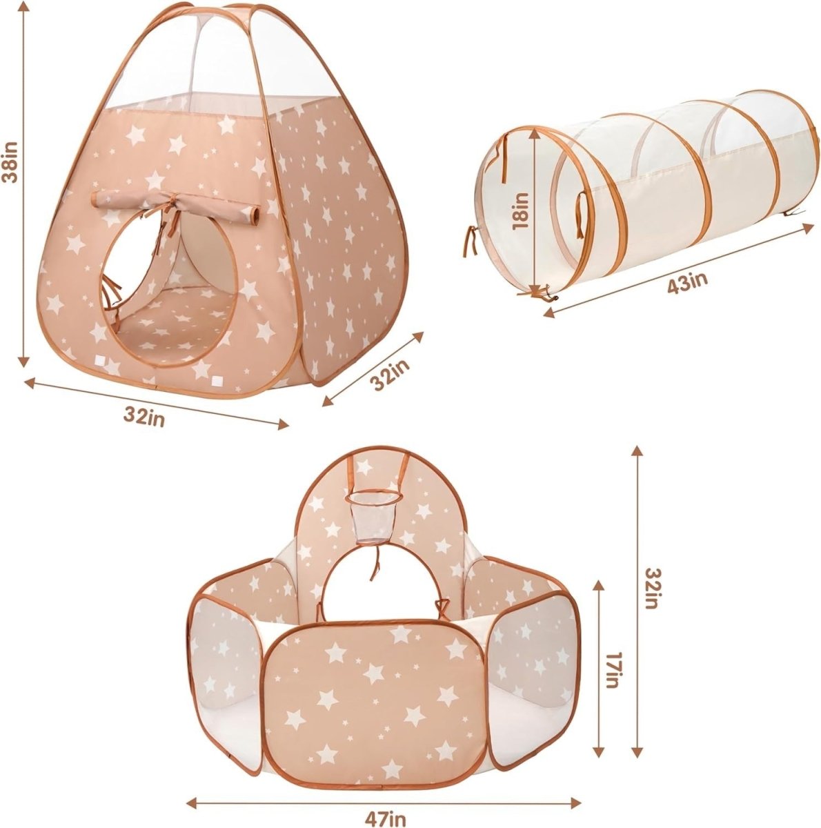3 in 1 Kids Pop Up Play Tent Tunnel Ball Pit Indoor Outdoor - Kwikley