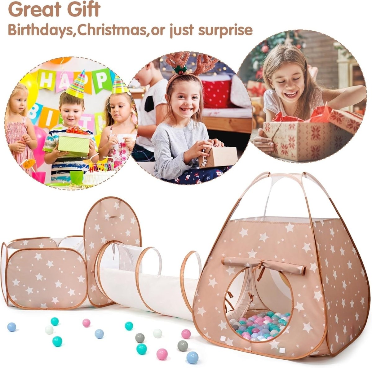 3 in 1 Kids Pop Up Play Tent Tunnel Ball Pit Indoor Outdoor - Kwikley