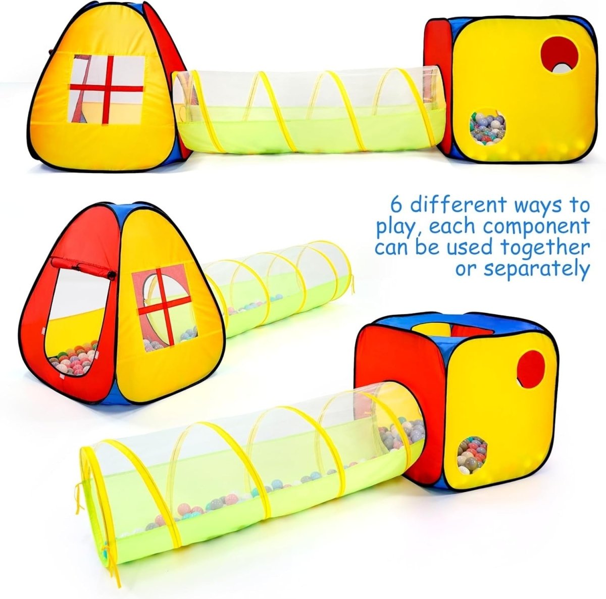 3 in 1 Kids Pop Up Play Tent Tunnel Ball Pit Indoor Outdoor Set - Kwikley