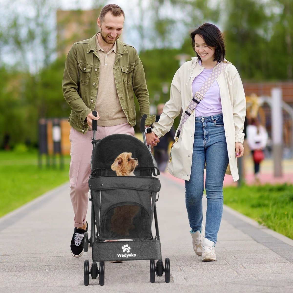 3 in 1 Pet Stroller Folding Dog Cat Pushchair 6 Wheel Travel - Kwikley