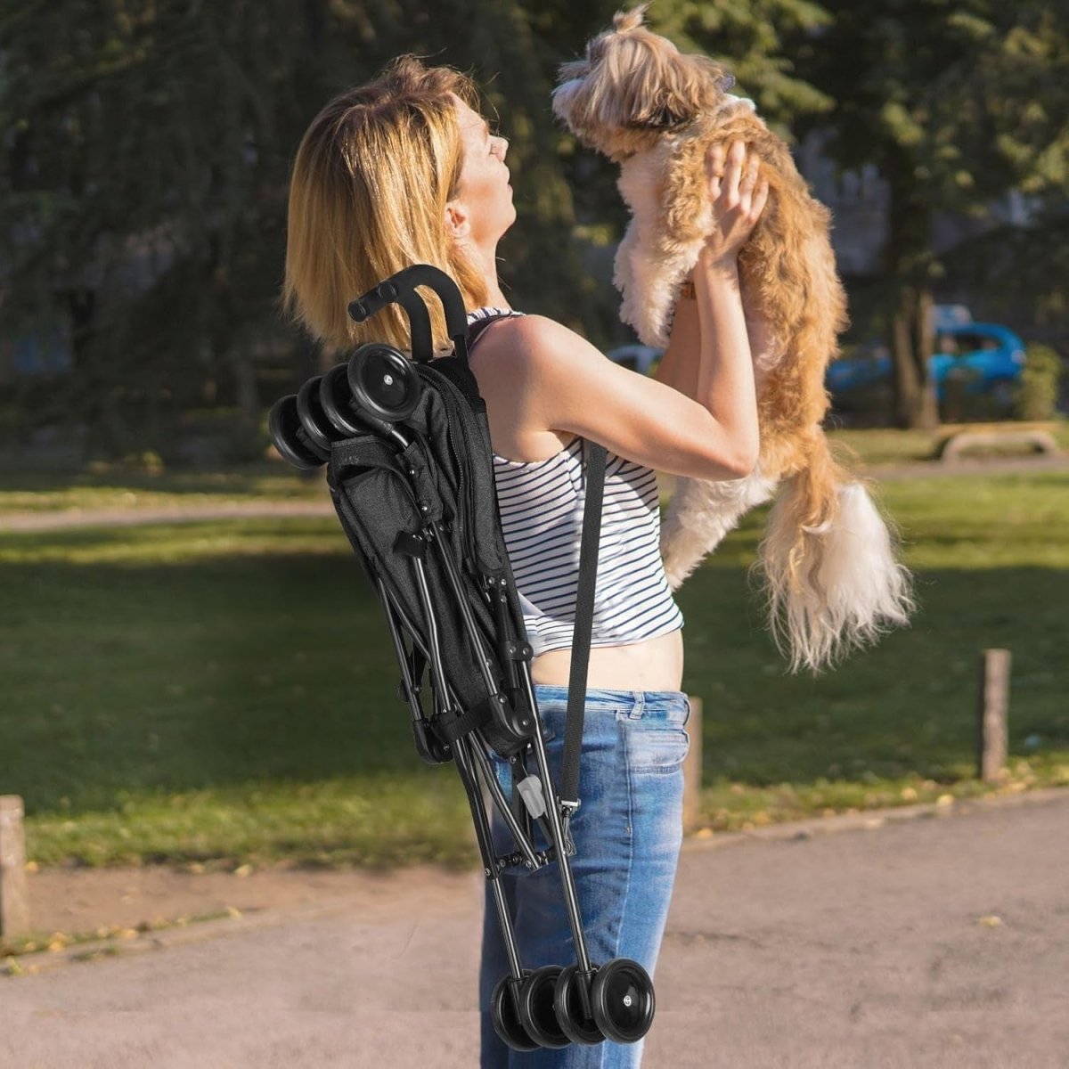 3 in 1 Pet Stroller Folding Dog Cat Pushchair 6 Wheel Travel - Kwikley