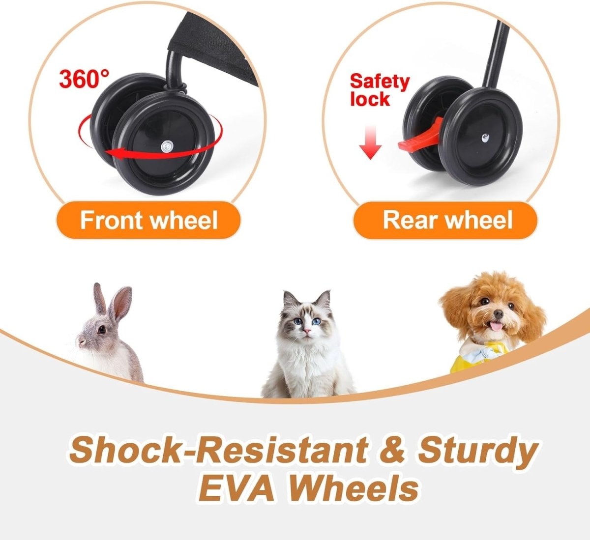 3 in 1 Pet Stroller Folding Dog Cat Pushchair 6 Wheel Travel - Kwikley