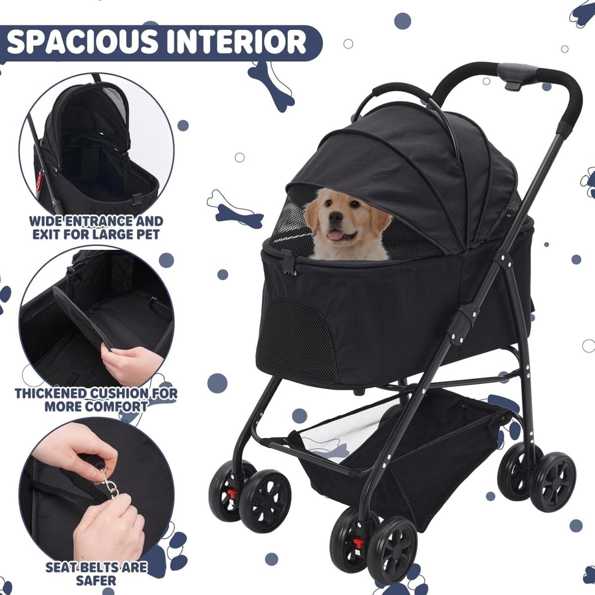3 in 1 Pet Stroller Pram Foldable Carrier for Cat Dog Up to 20kg - Kwikley