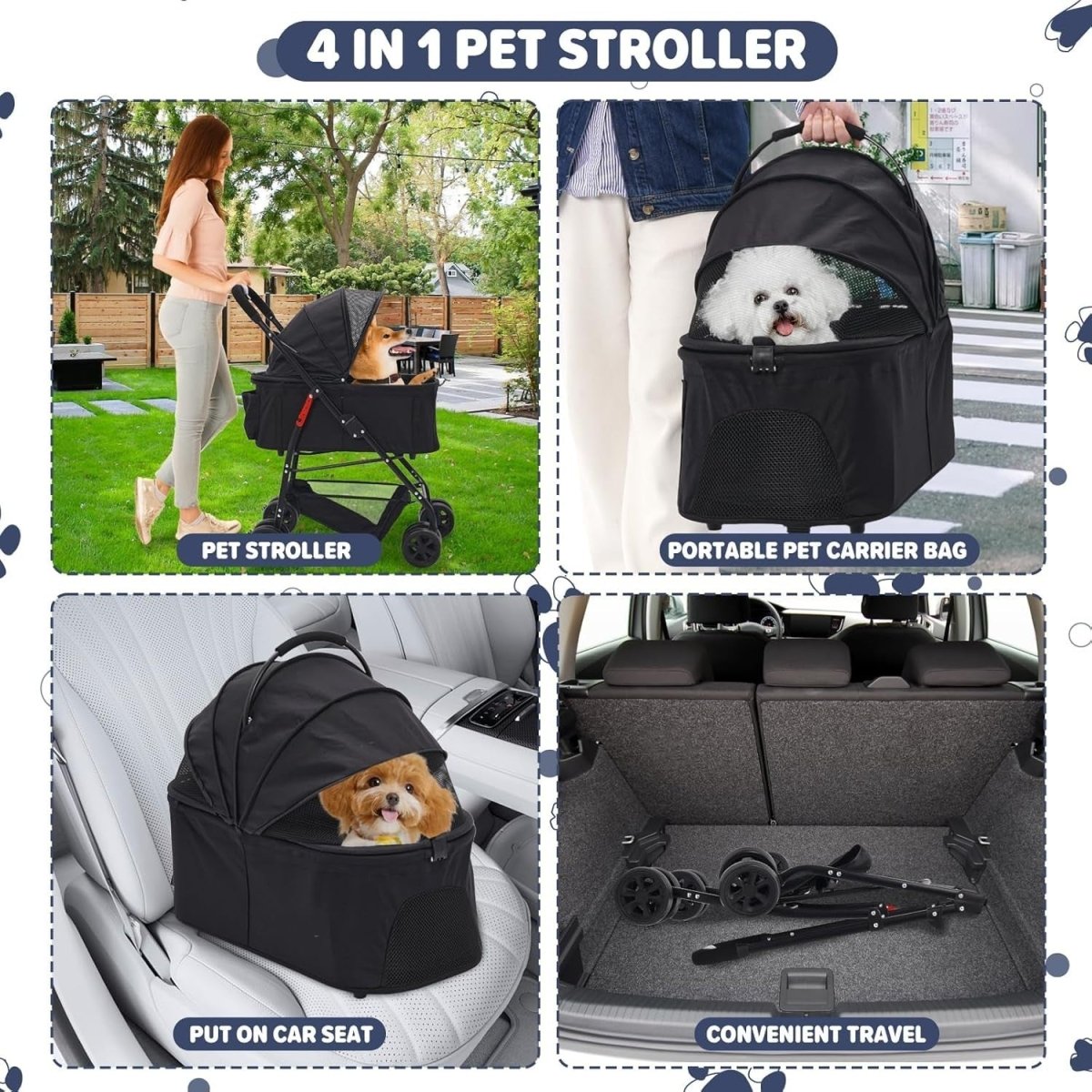 3 in 1 Pet Stroller Pram Foldable Carrier for Cat Dog Up to 20kg - Kwikley
