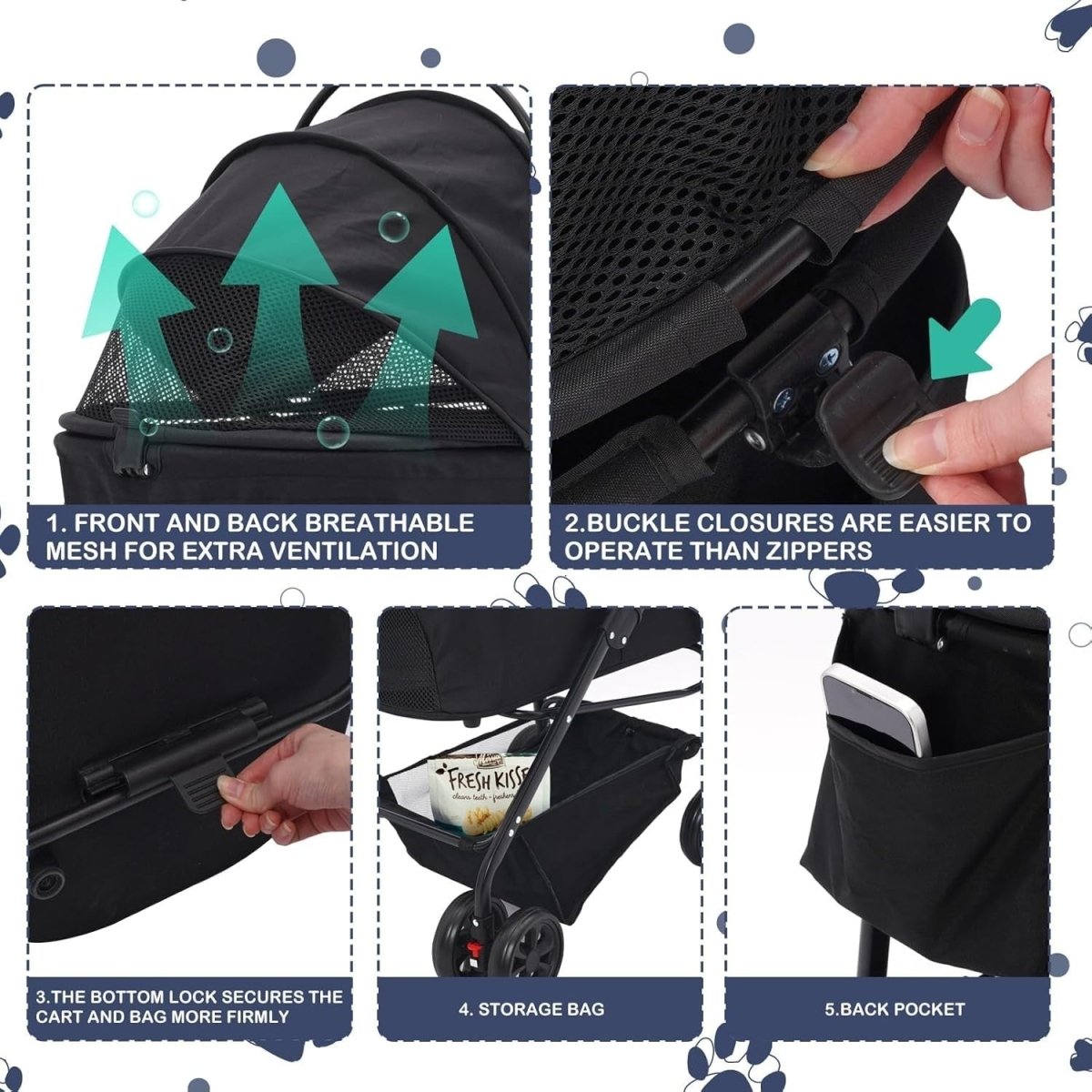 3 in 1 Pet Stroller Pram Foldable Carrier for Cat Dog Up to 20kg - Kwikley
