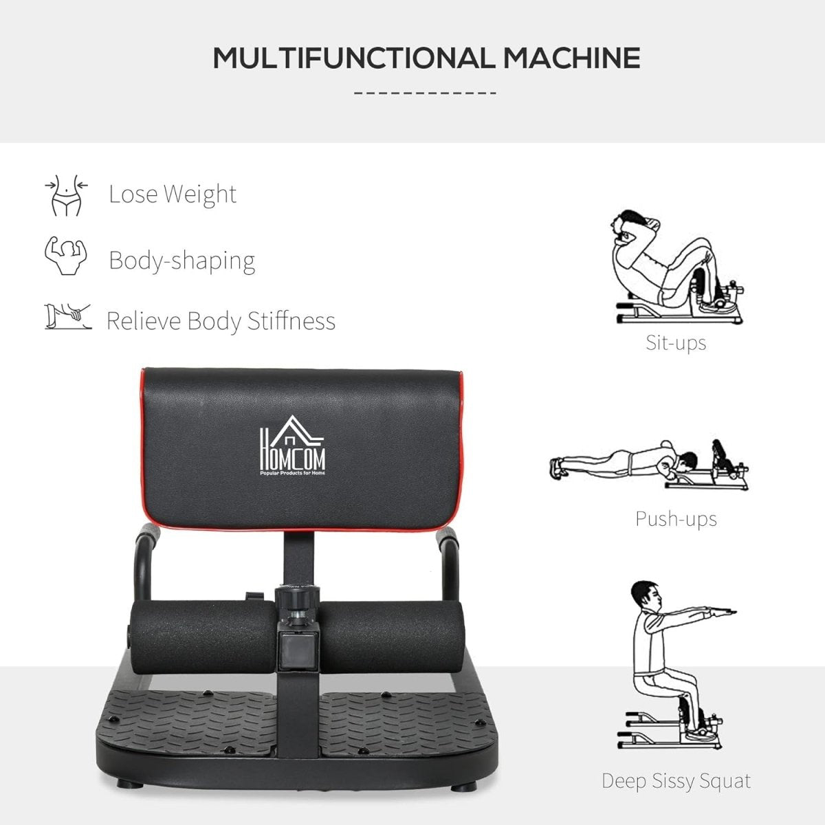 3 in 1 Squat Machine Hip Thrust Bench Push Up Stand Home Gym - Kwikley