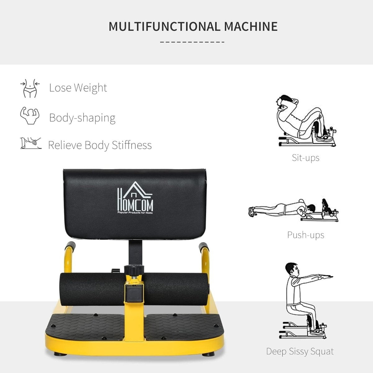 3-in-1 Squat Machine Hip Thrust Bench Push Up Stand Home Gym Trainer - Kwikley