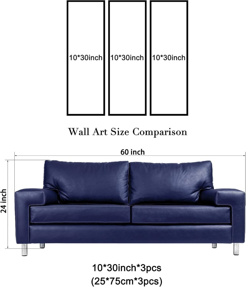 3 Panel Hand Painted Floral Canvas Wall Art Modern 30x10in Set - Kwikley