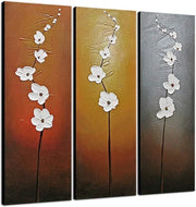 3 Panel Hand Painted Floral Canvas Wall Art Modern 30x10in Set - Kwikley