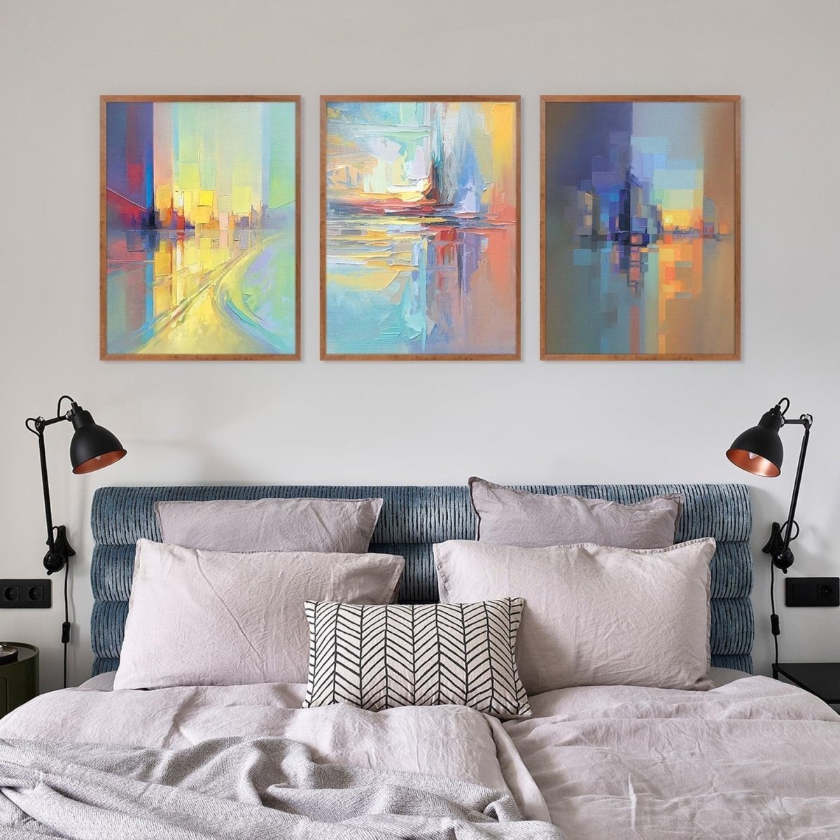 3 Piece Abstract Canvas Wall Art Set Framed 30x40cm Modern - Kwikley