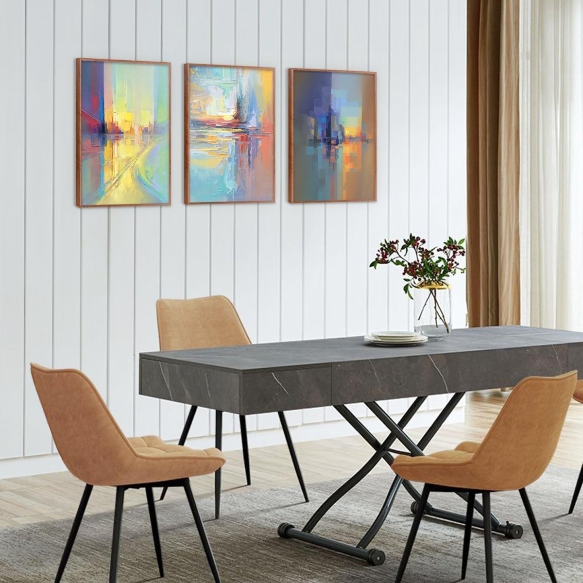 3 Piece Abstract Canvas Wall Art Set Framed 30x40cm Modern - Kwikley
