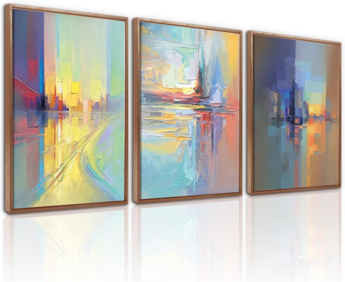 3 Piece Abstract Canvas Wall Art Set Framed 30x40cm Modern - Kwikley