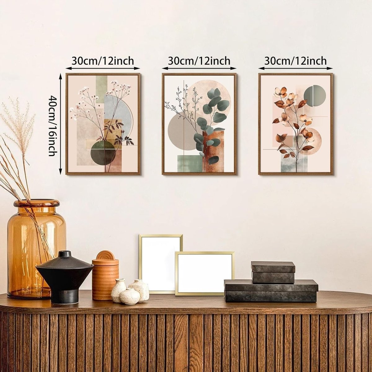 3 - Piece Beige Botanical Canvas Wall Art 30x40 cm Modern Framed Prints - Kwikley