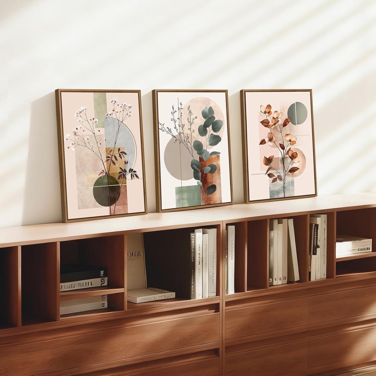 3 - Piece Beige Botanical Canvas Wall Art 30x40 cm Modern Framed Prints - Kwikley