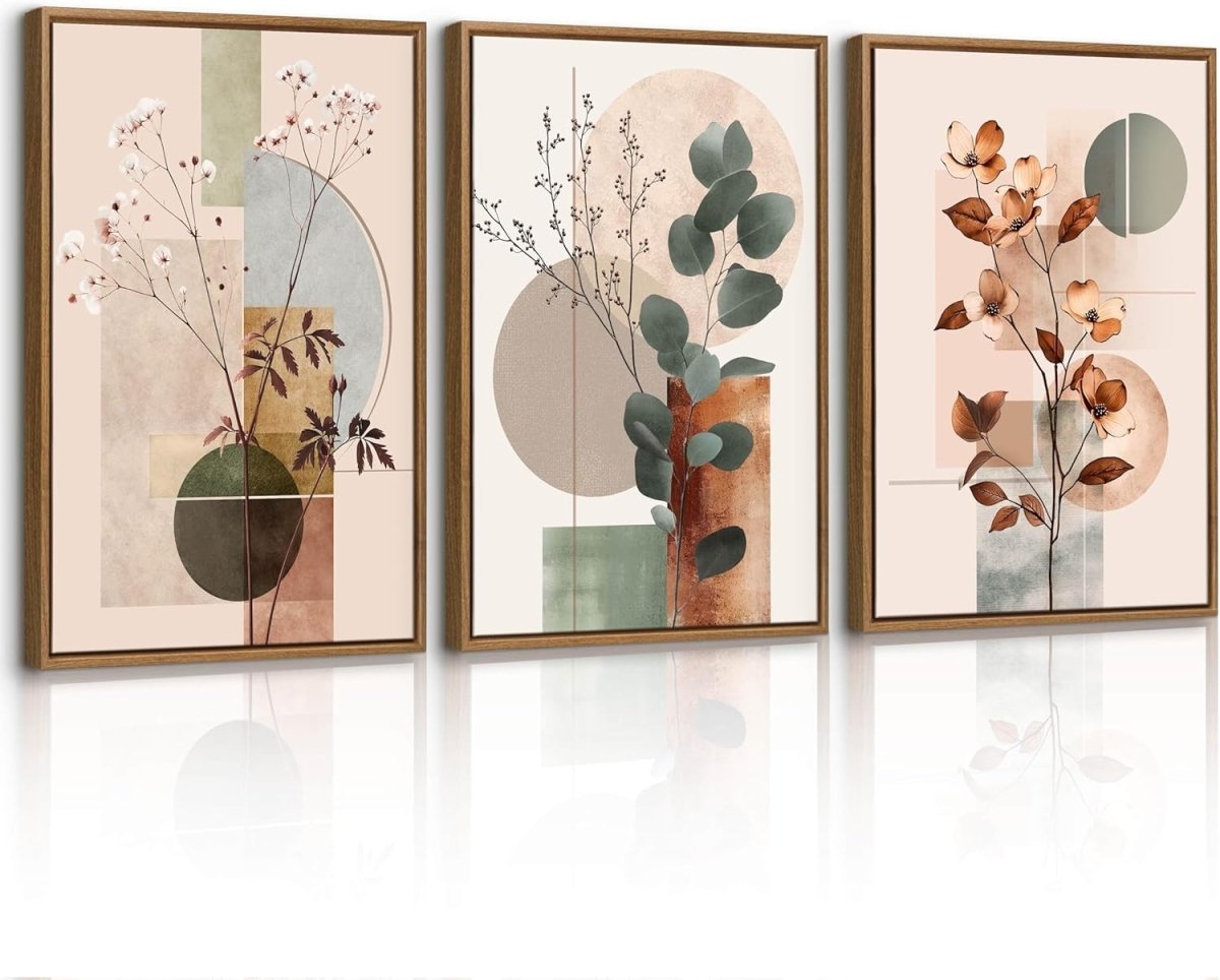 3 - Piece Beige Botanical Canvas Wall Art 30x40 cm Modern Framed Prints - Kwikley