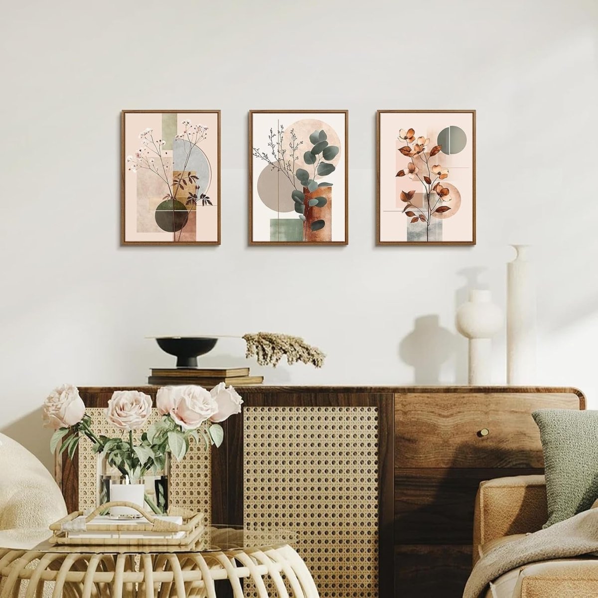 3 - Piece Beige Botanical Canvas Wall Art 30x40 cm Modern Framed Prints - Kwikley