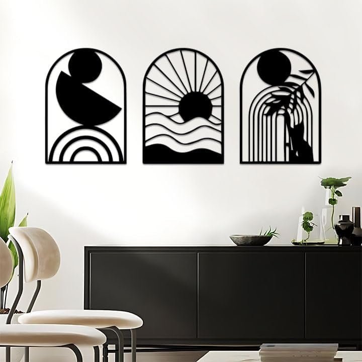 3 - Piece Black Metal Wall Art Modern Geometric Minimalist Decor - Kwikley