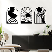 3 - Piece Black Metal Wall Art Modern Geometric Minimalist Decor - Kwikley