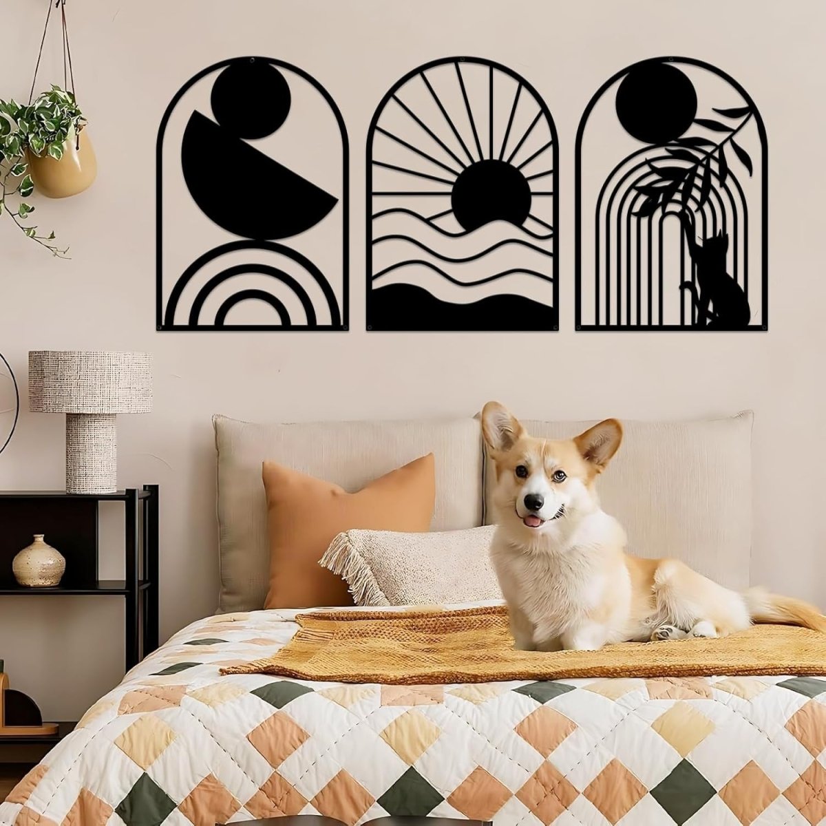 3 - Piece Black Metal Wall Art Modern Geometric Minimalist Decor - Kwikley