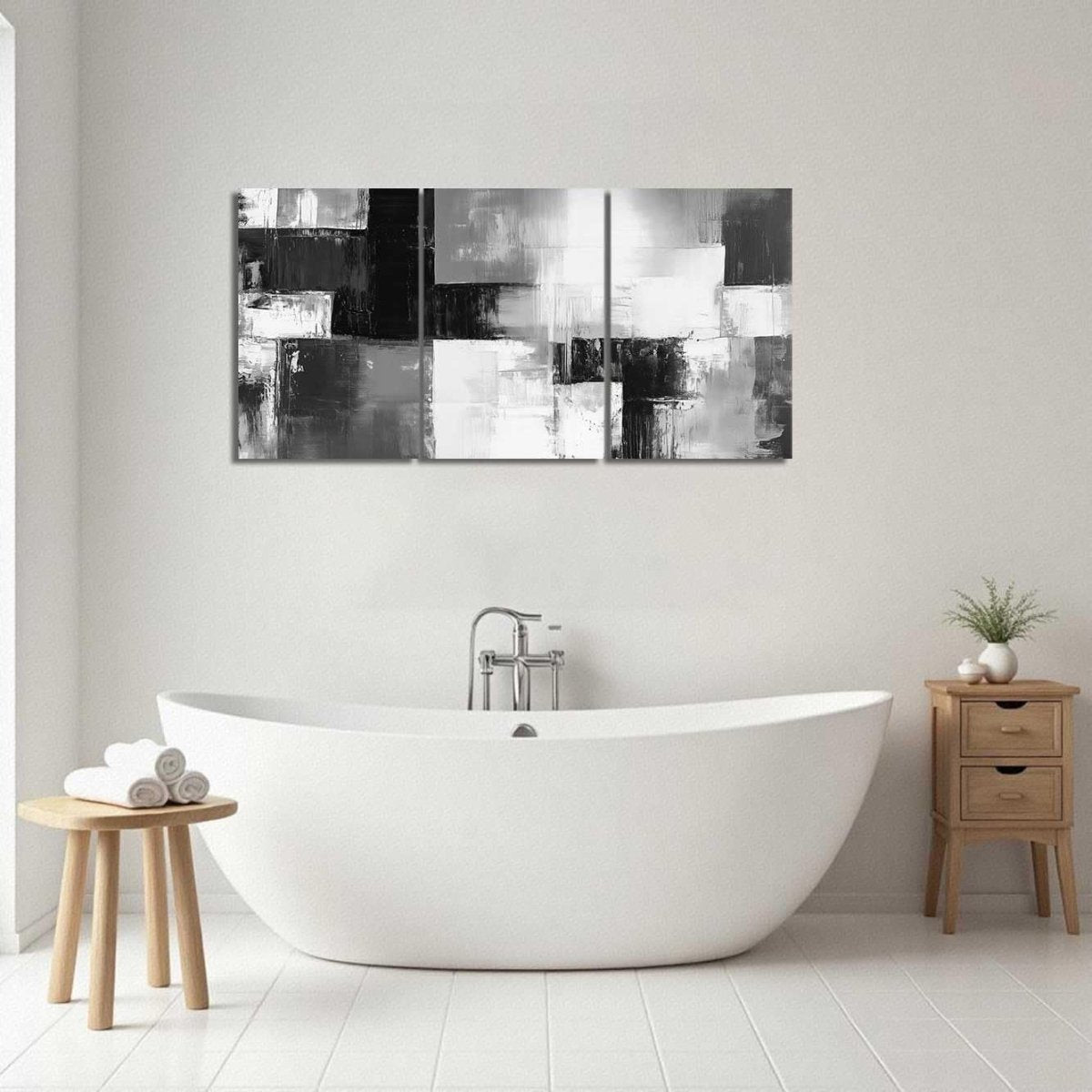3 - Piece Black White Grey Abstract Canvas Wall Art Minimalist - Kwikley