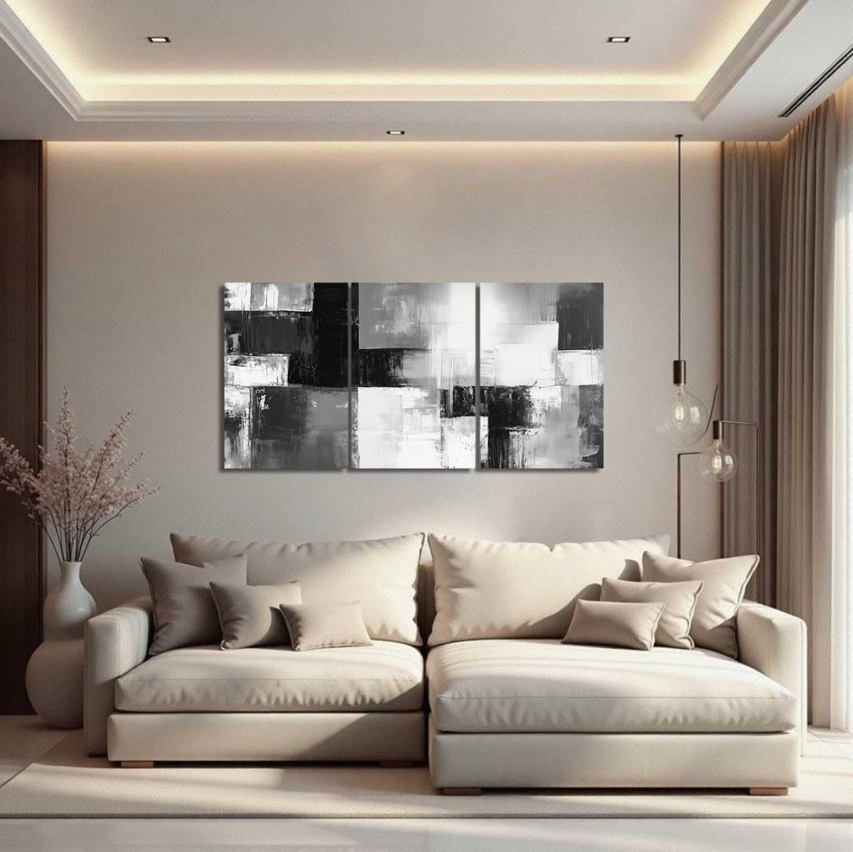 3 - Piece Black White Grey Abstract Canvas Wall Art Minimalist - Kwikley