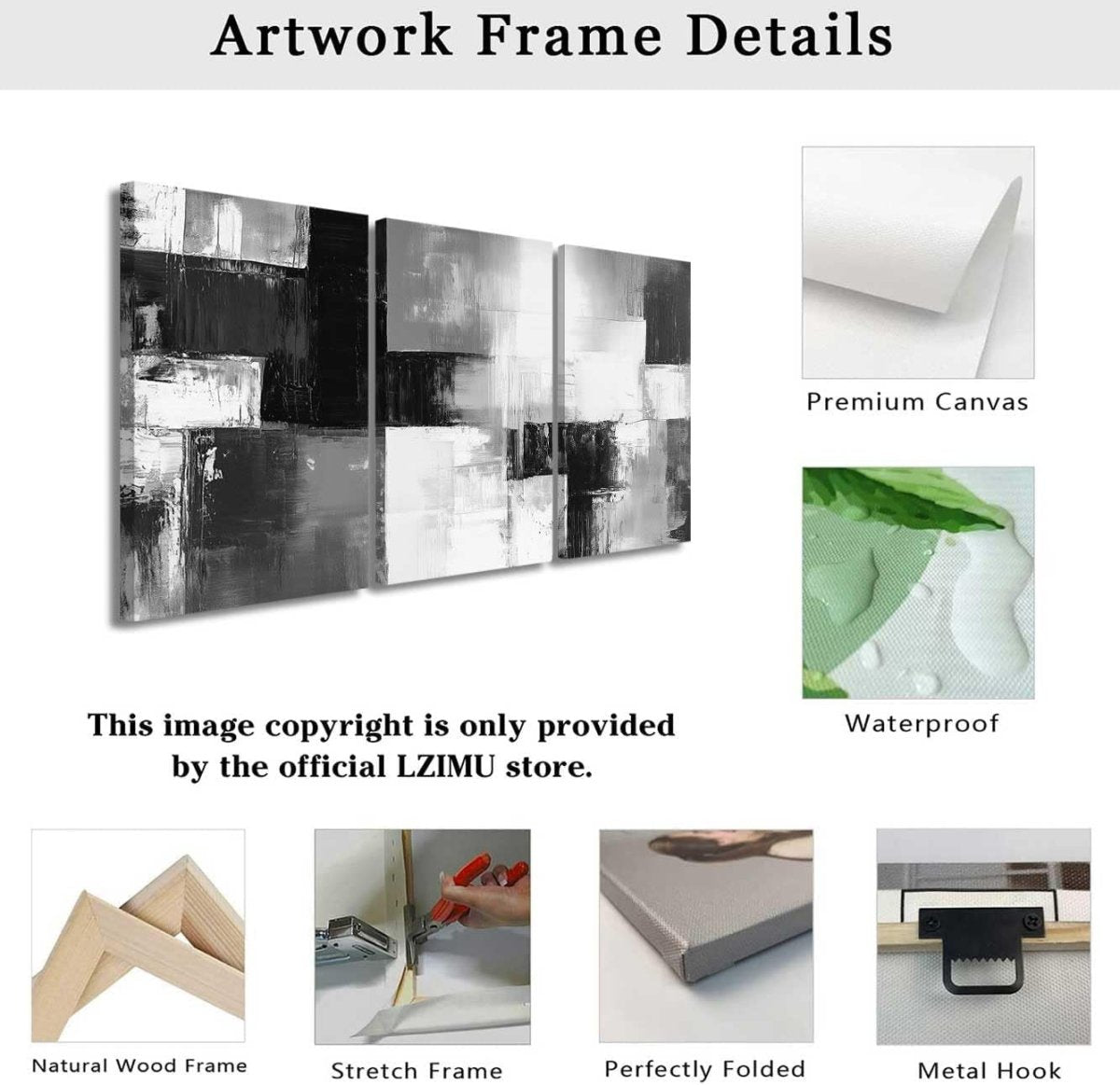 3 - Piece Black White Grey Abstract Canvas Wall Art Minimalist - Kwikley