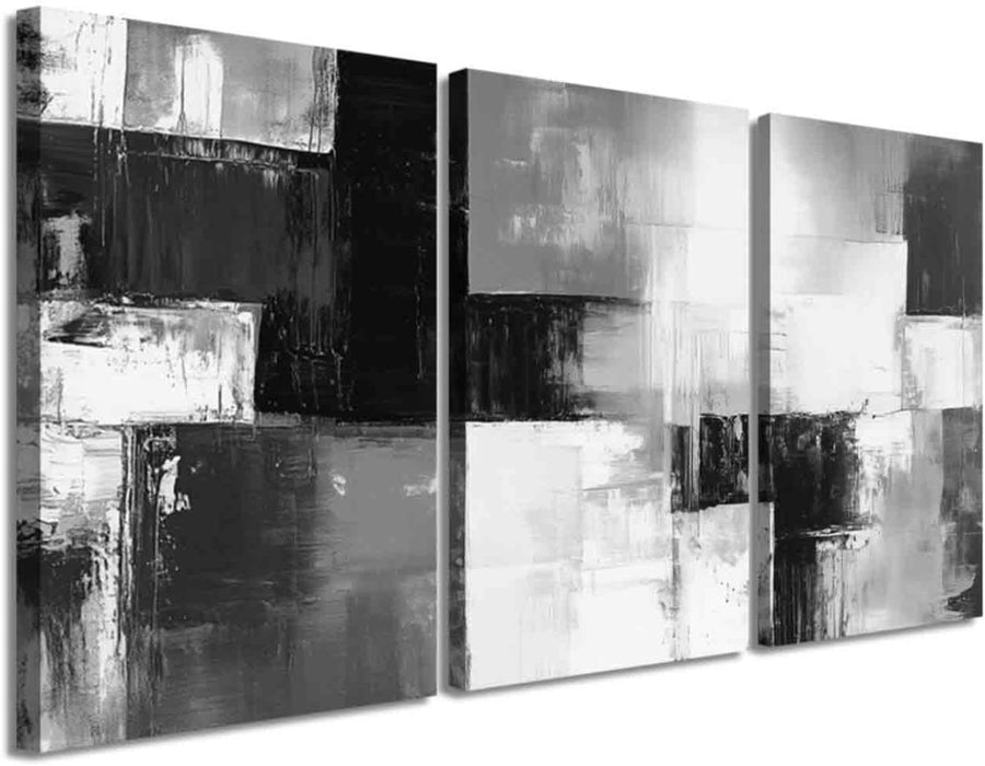 3 - Piece Black White Grey Abstract Canvas Wall Art Minimalist - Kwikley