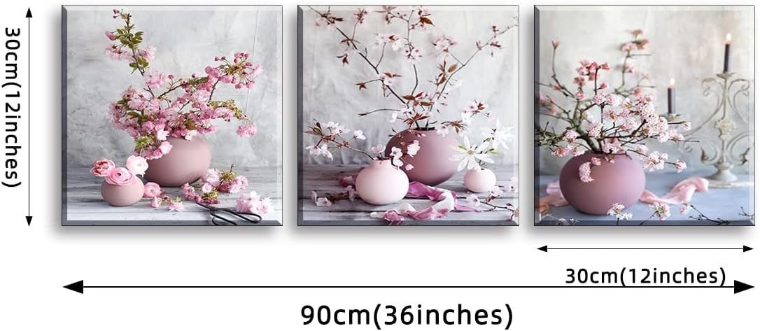 3 - Piece Cherry Blossom Canvas Wall Art 12x12in Pink Floral Prints - Kwikley