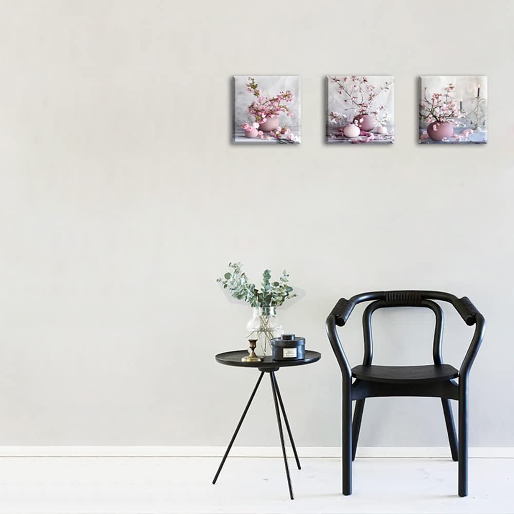 3 - Piece Cherry Blossom Canvas Wall Art 12x12in Pink Floral Prints - Kwikley
